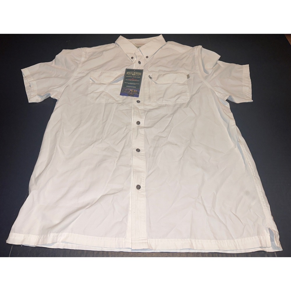 Field &‎ Stream Universal Travel Shirt Size Large, White Collard Button Up NWT